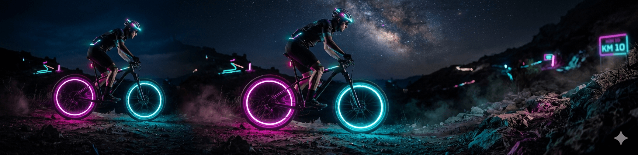 Ciclista nocturno con ruedas neón en San José de Cocodite